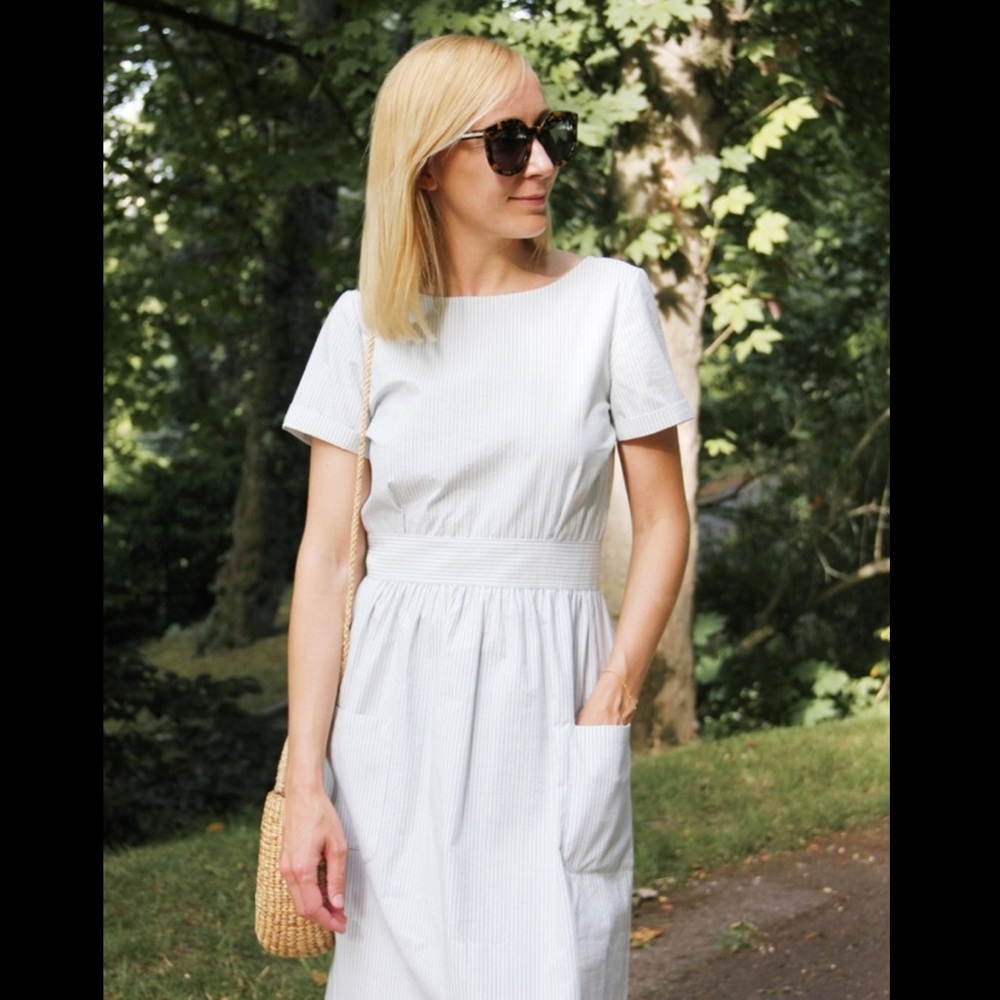 Sezane Robe Odalie Seersucker Bleu Ecru FR 40 / US 8 - Picture 10 of 14